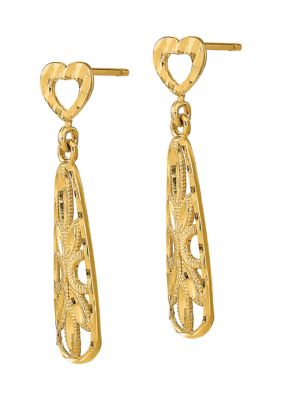 Diamond-Cut Teardrop Heart Dangle Earrings in 14K Yellow Gold