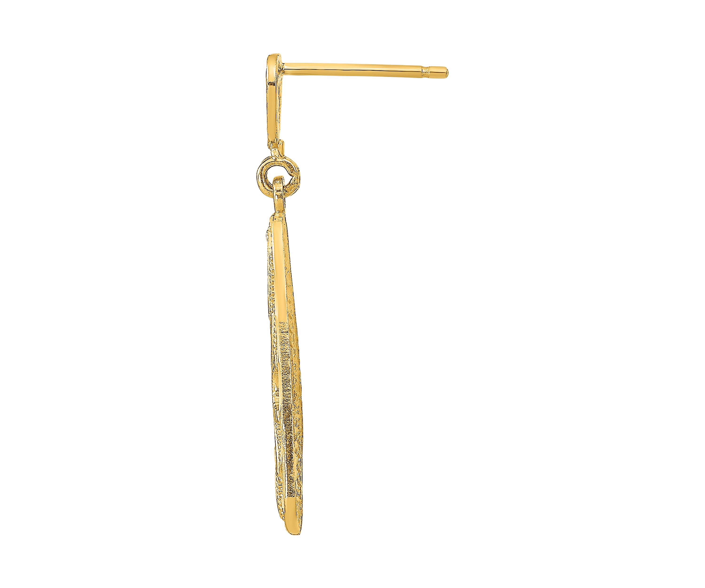 Diamond-Cut Teardrop Heart Dangle Earrings in 14K Yellow Gold