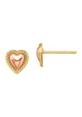 Belk & Co 14K Two Tone Beaded Heart Post Earrings, Yellow