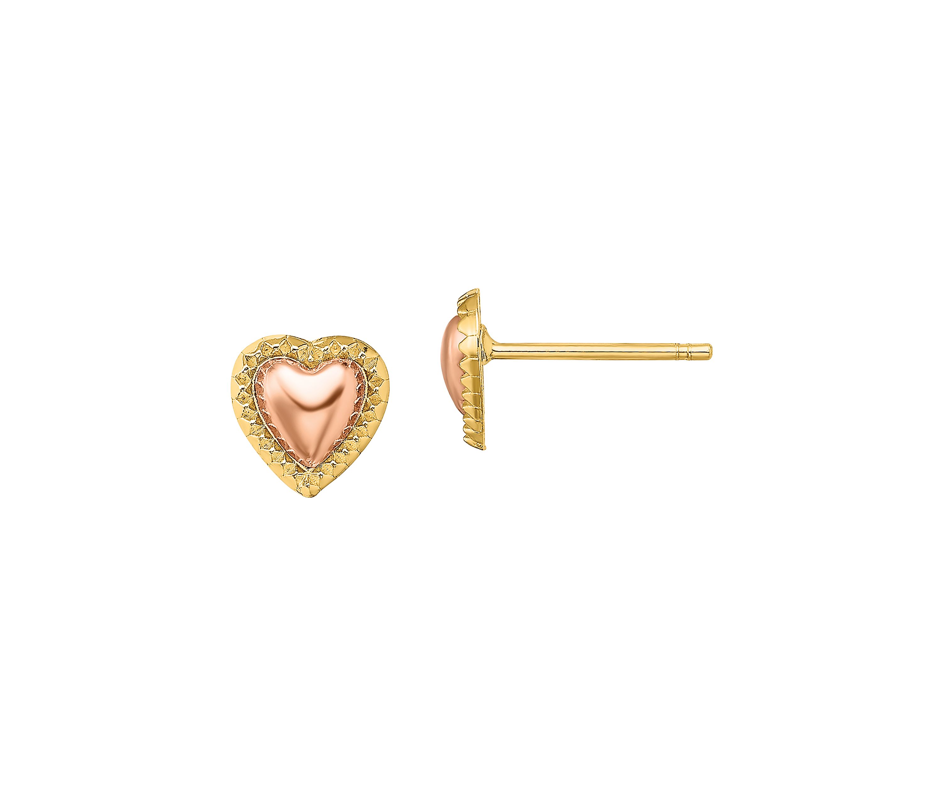 14K Two Tone Beaded Heart Post Earrings
