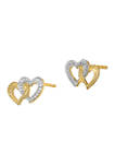 14K Yellow Gold with White Rhodium Polished Intertwined Hearts Post Earrings