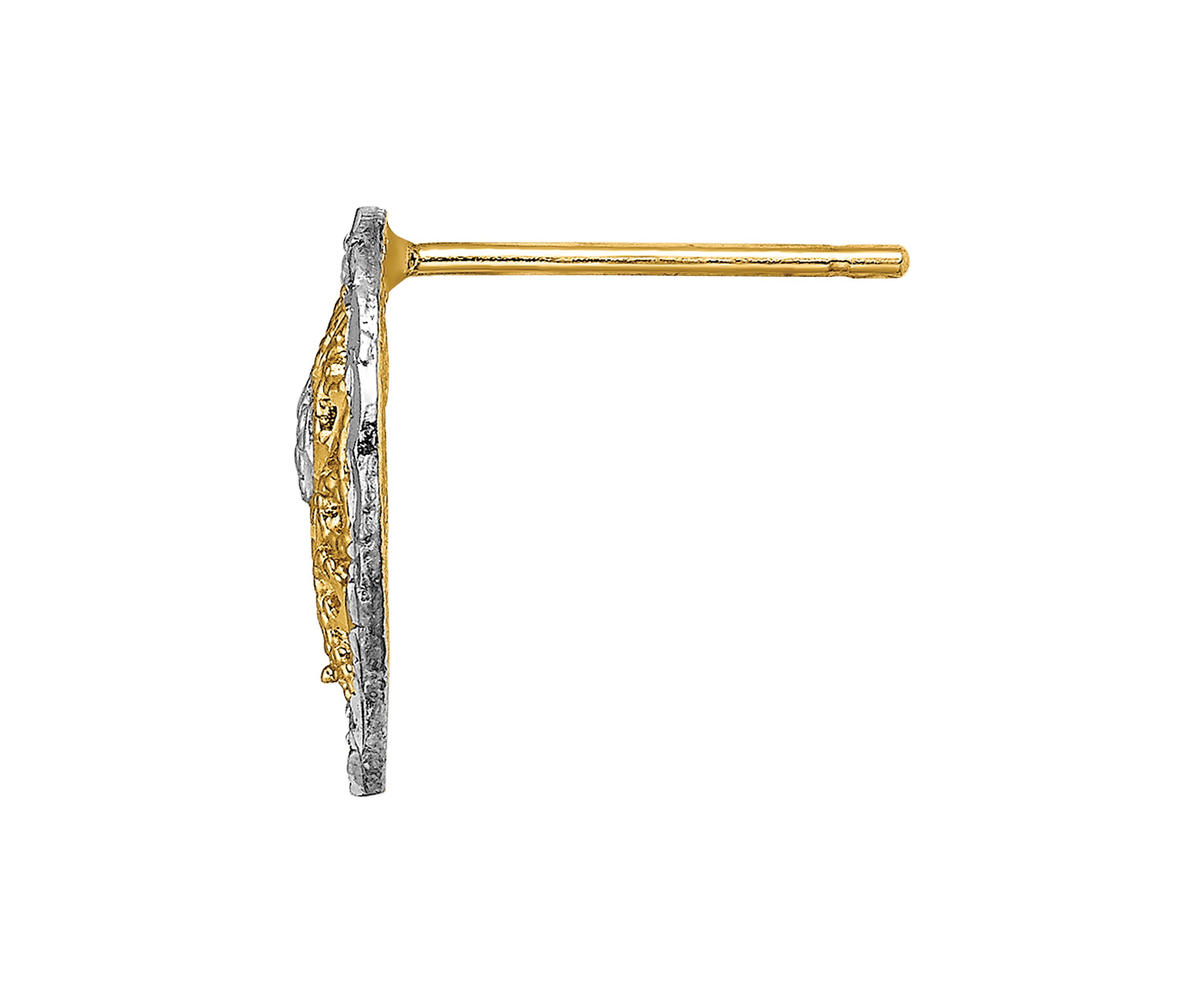 14K Yellow Gold with Rhodium-Plated Filigree Heart Post Earrings