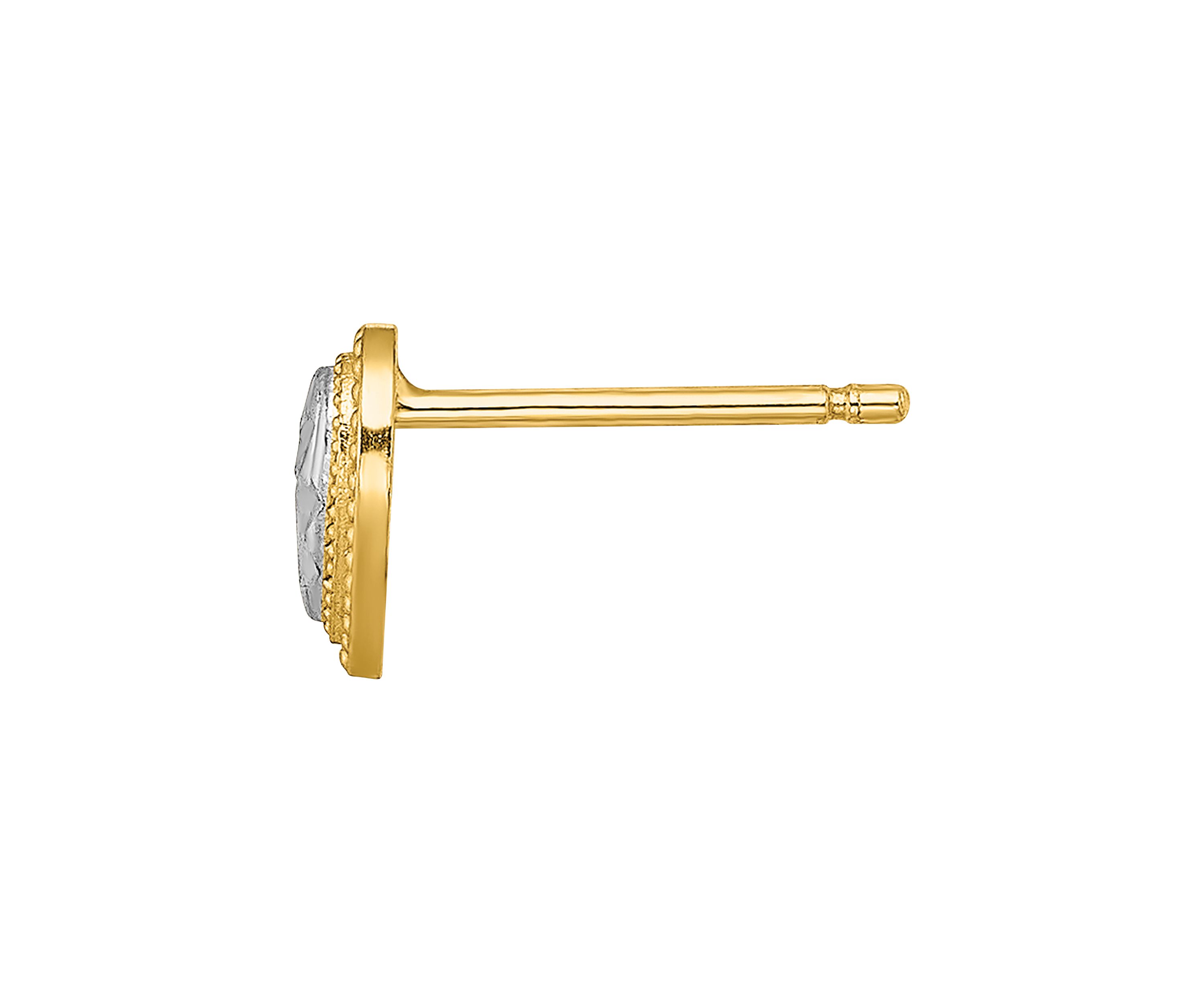 14K Yellow Gold with Rhodium Diamond Cut Heart Post Earrings