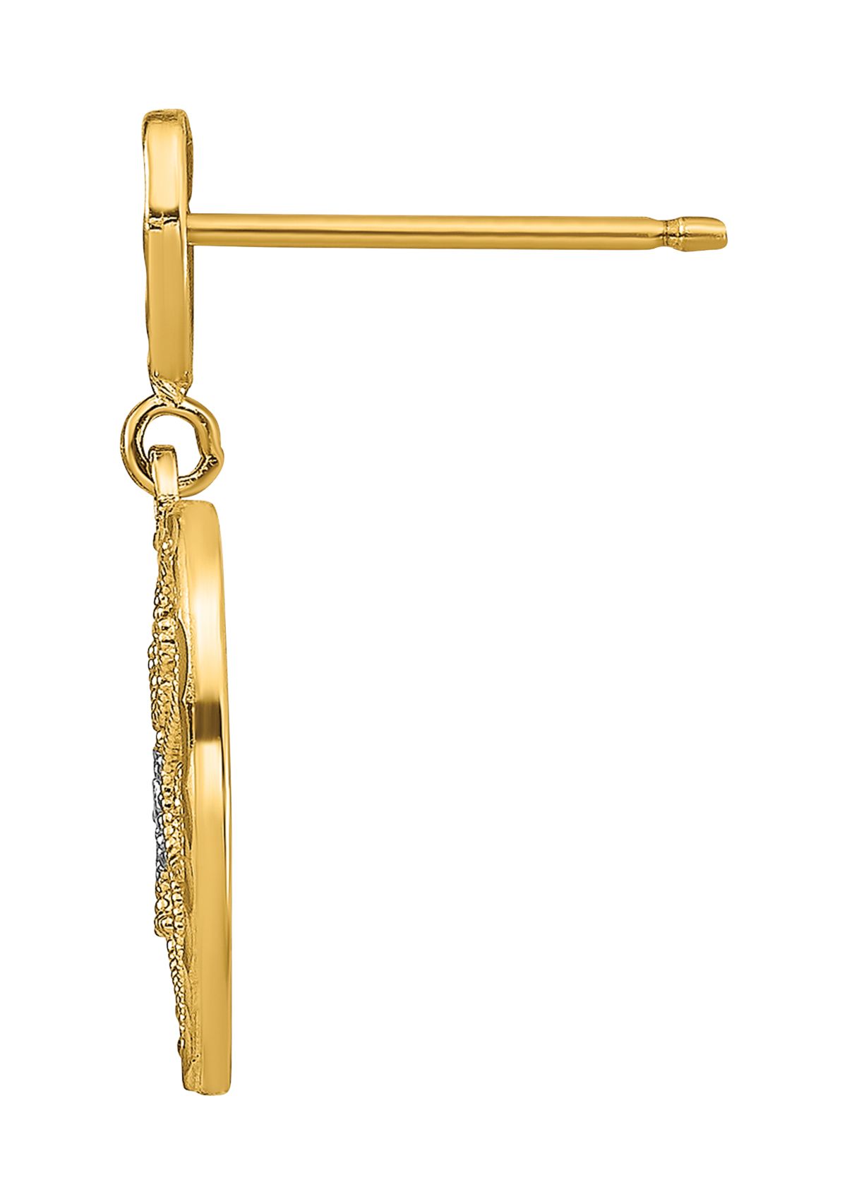 14K Yellow Gold with Rhodium Heart Beaded Filigree Dangle Earrings