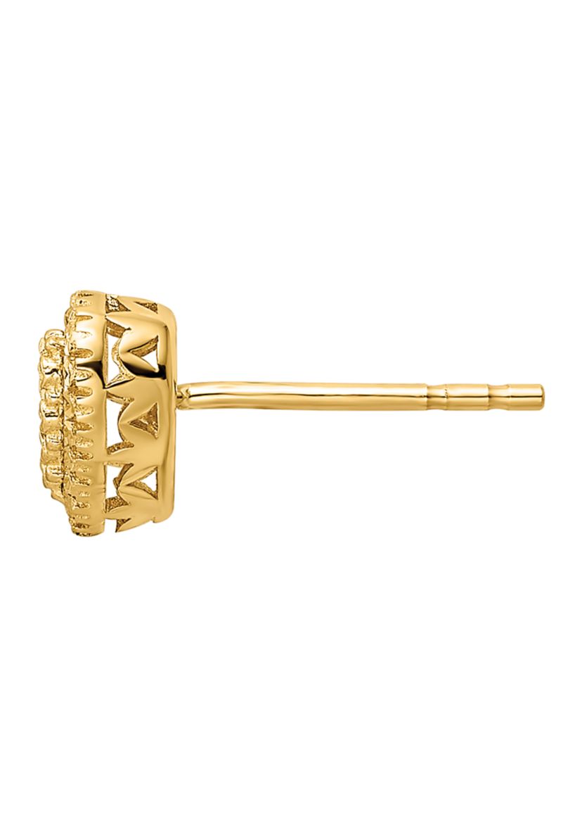14K Yellow Gold Polished Diamond Cut Heart Post Earrings