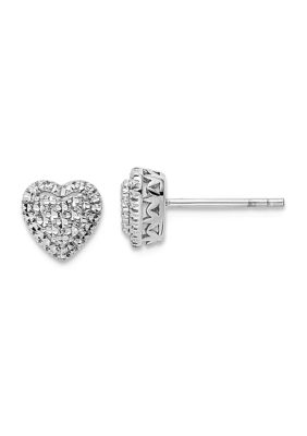 14K White Gold Polished Diamond Cut Heart Post Earrings