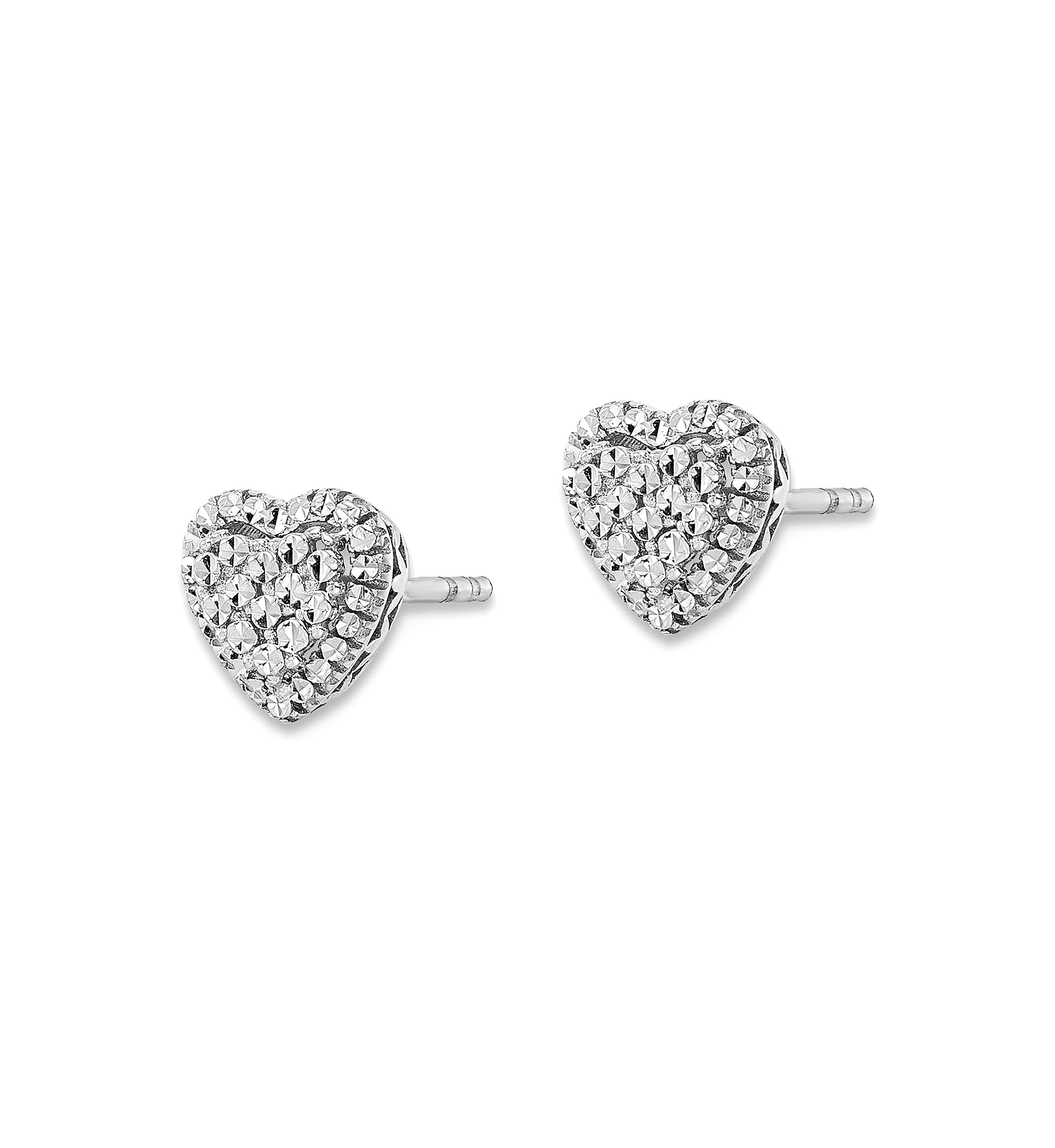 14K White Gold Polished Diamond Cut Heart Post Earrings
