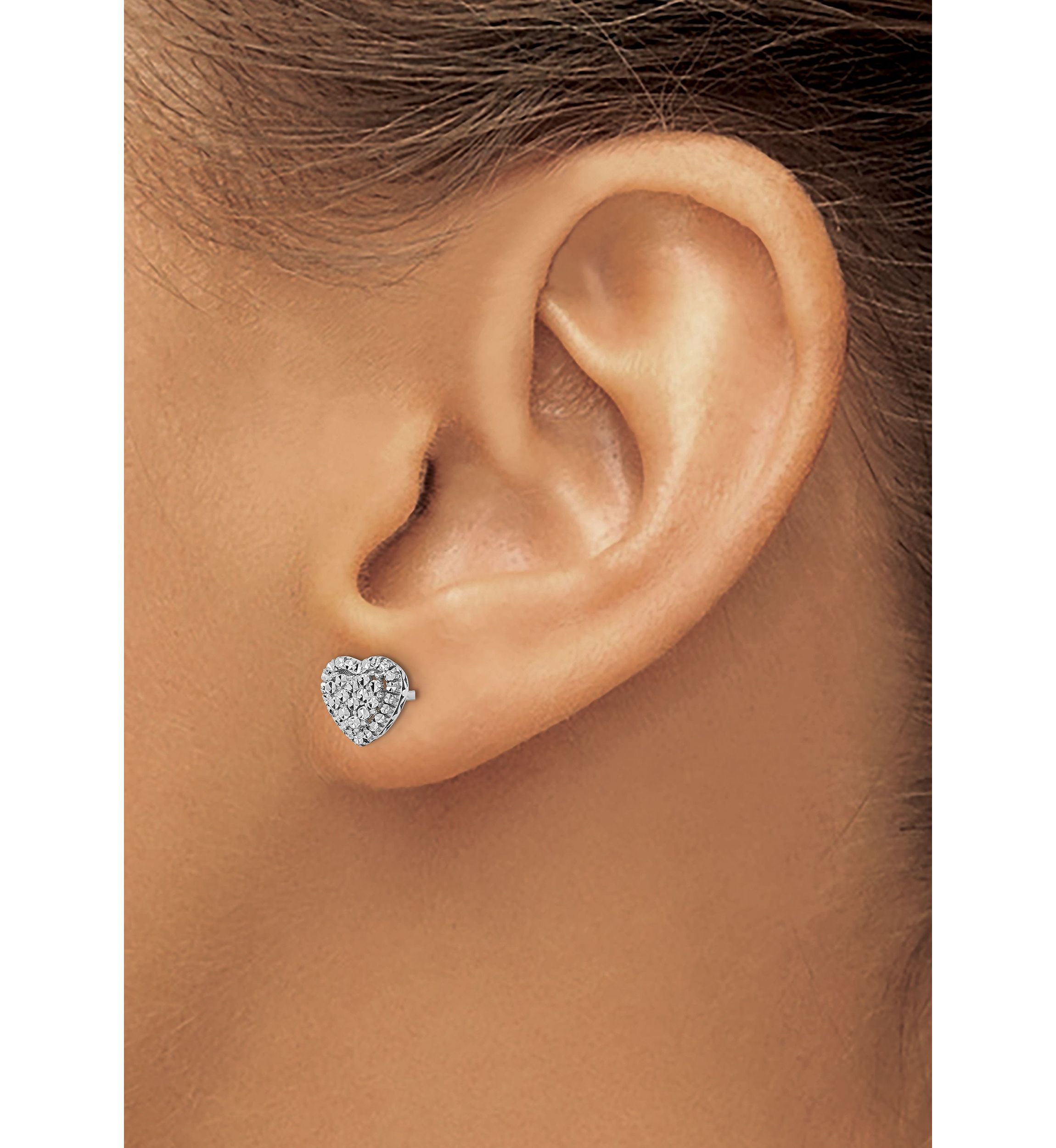 14K White Gold Polished Diamond Cut Heart Post Earrings