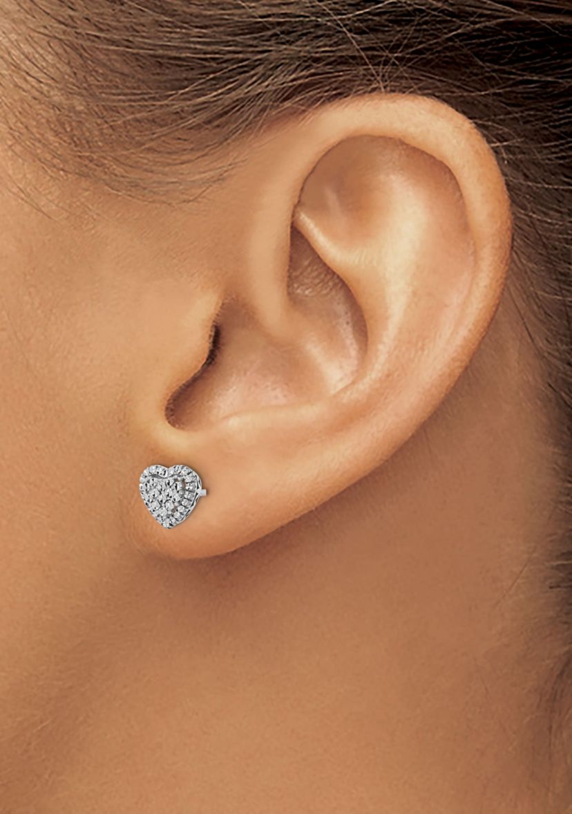 14K White Gold Polished Diamond Cut Heart Post Earrings
