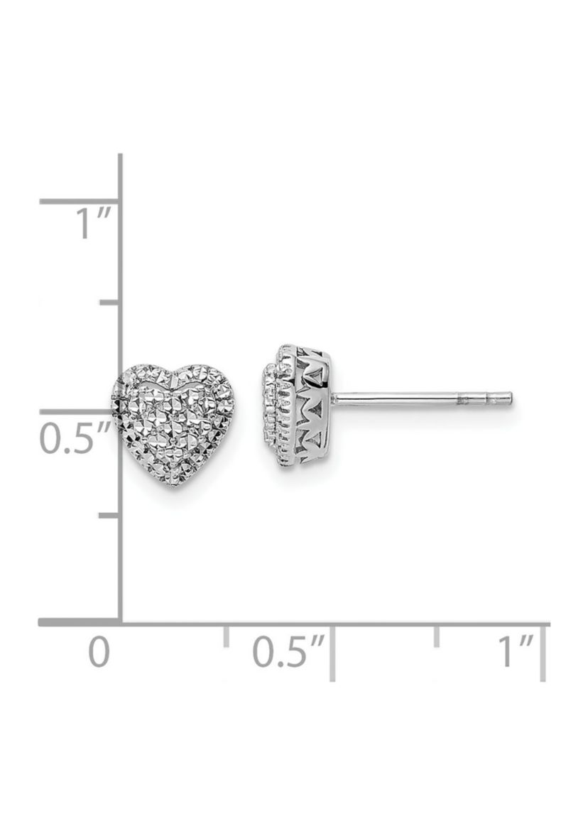 14K White Gold Polished Diamond Cut Heart Post Earrings