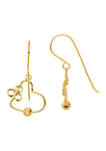14K Yellow Gold Polished and Diamond Cut Open Heart Dangle Earrings
