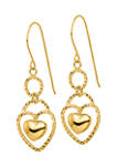 14K Yellow Gold Diamond-Cut Open Heart  Charm Earrings