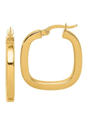 14K Yellow Gold Square Tube Hollow Hoop Earrings