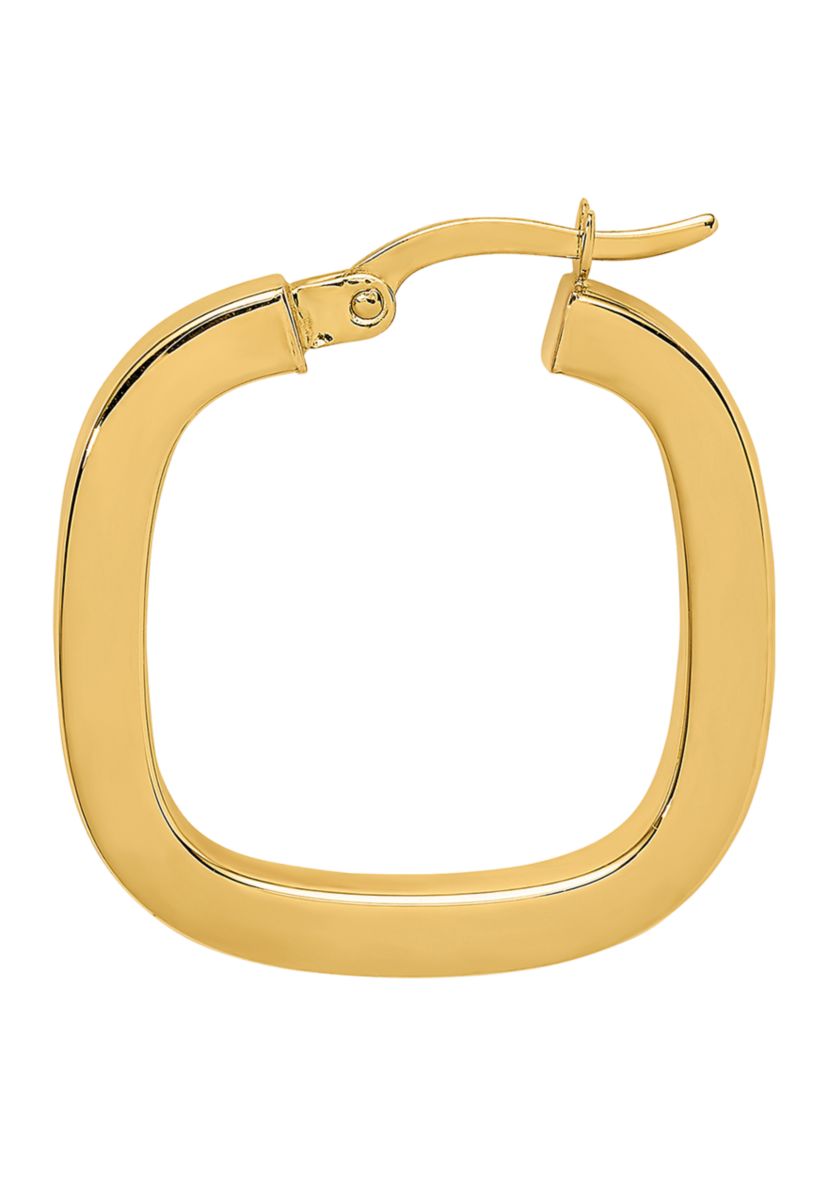 14K Yellow Gold Square Tube Hollow Hoop Earrings
