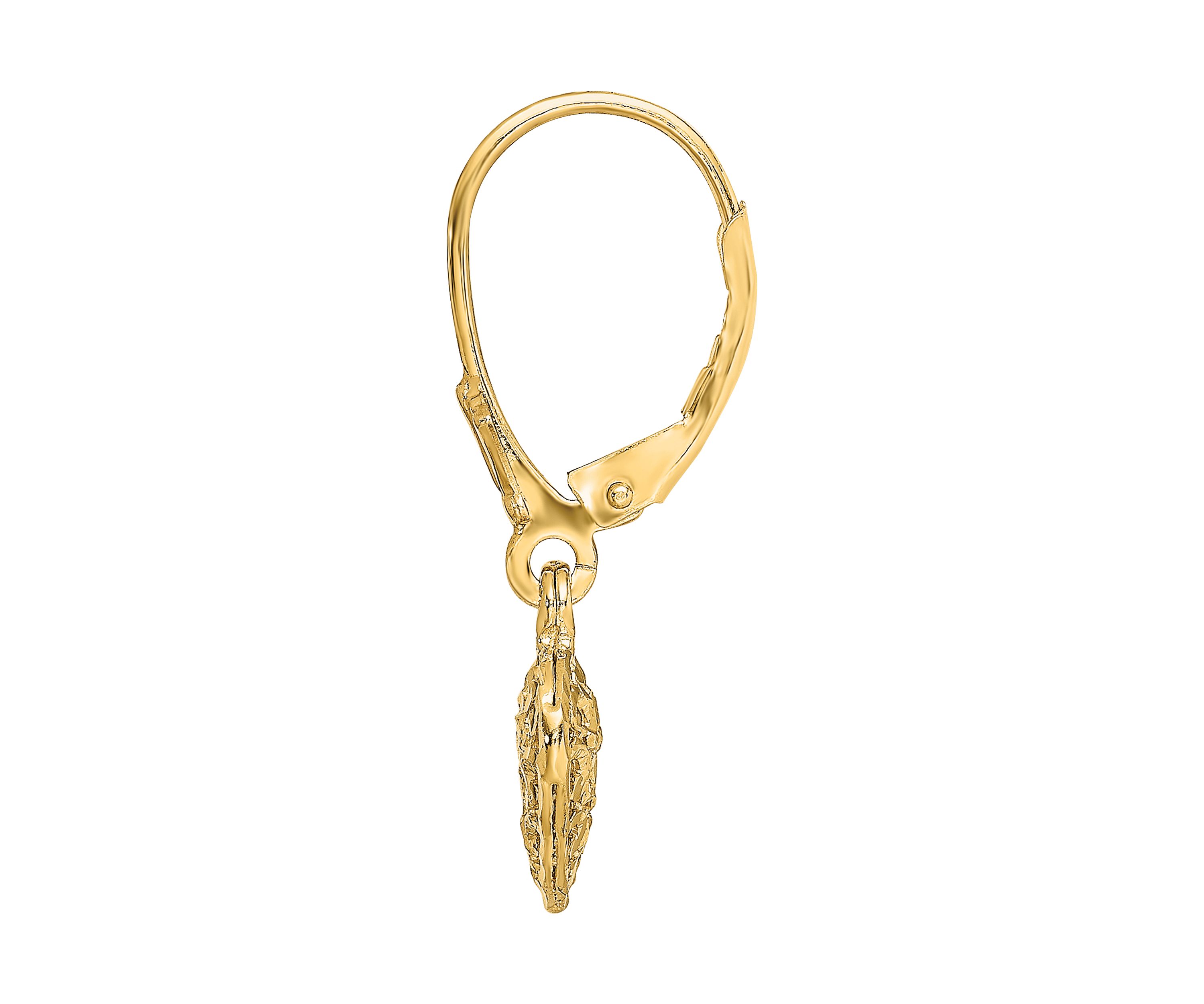 14K Yellow Gold Diamond Cut Mini Puffed Heart Lever Back Earrings