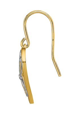 14K Yellow Gold with Rhodium Polished Filigree Heart Shepherd Hook Earrings