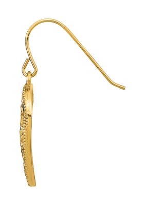 14K Yellow Gold with Rhodium Filigree Cut-Out Heart Wire Earrings