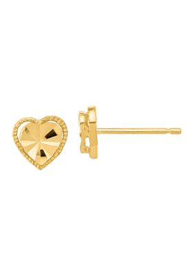 Belk & Co 14K Yellow Gold Polished Diamond-Cut Heart Post Earrings