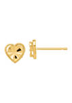 14K Yellow Gold Polished Diamond-Cut Heart Post Earrings