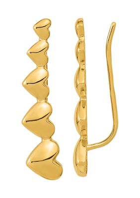 14K Yellow Gold Heart Polished Ear Climber Earrings