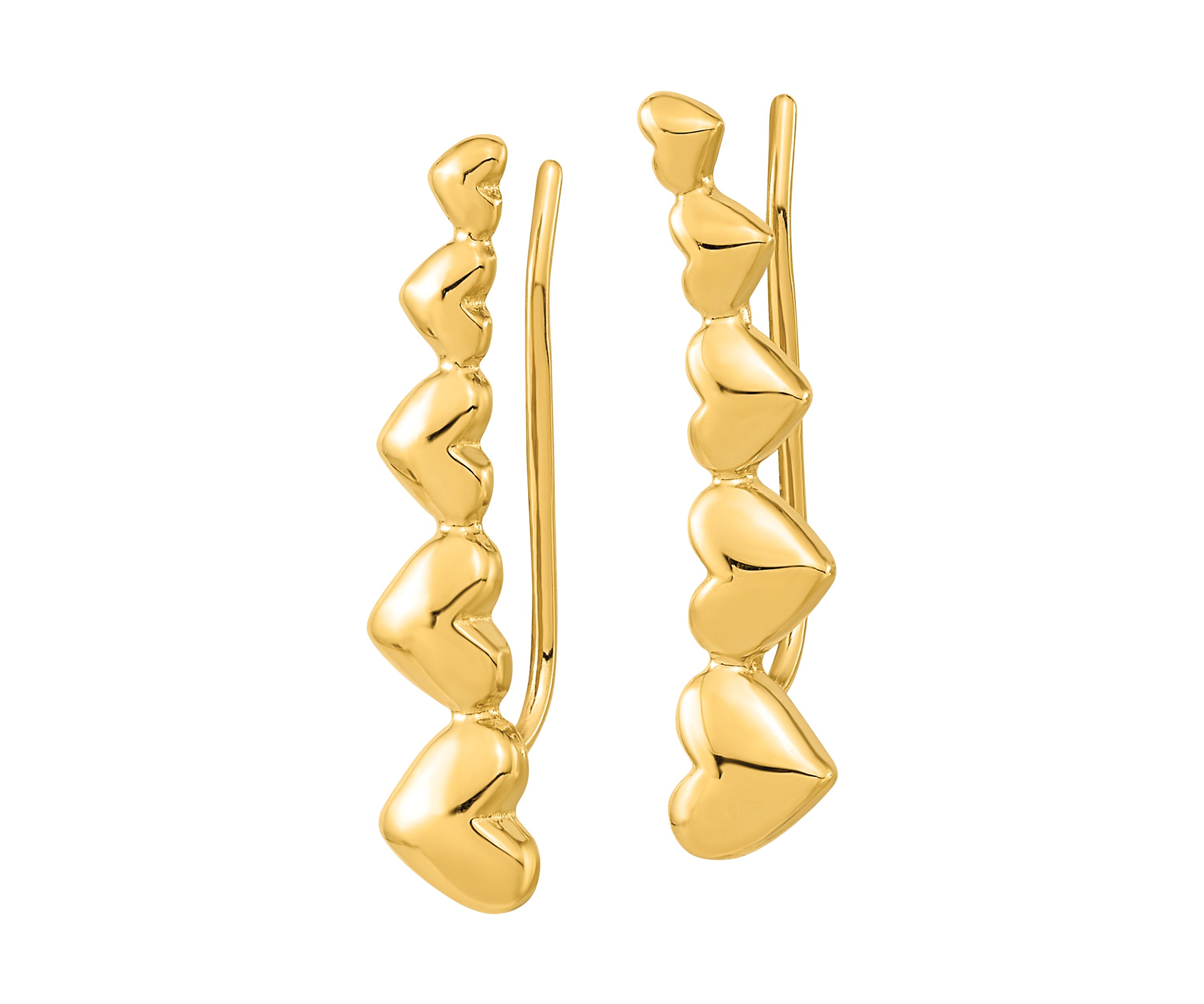 14K Yellow Gold Heart Polished Ear Climber Earrings