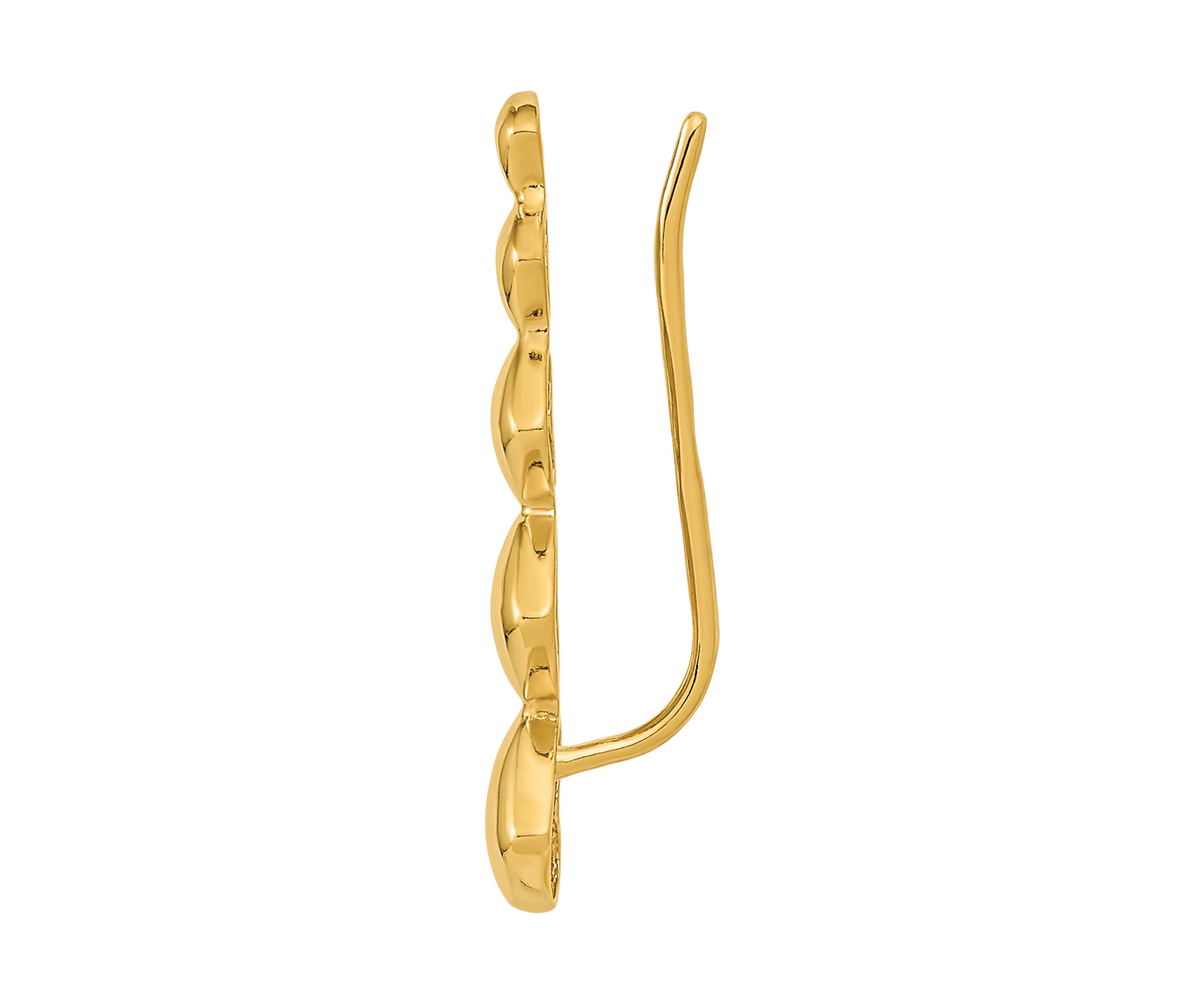 14K Yellow Gold Heart Polished Ear Climber Earrings