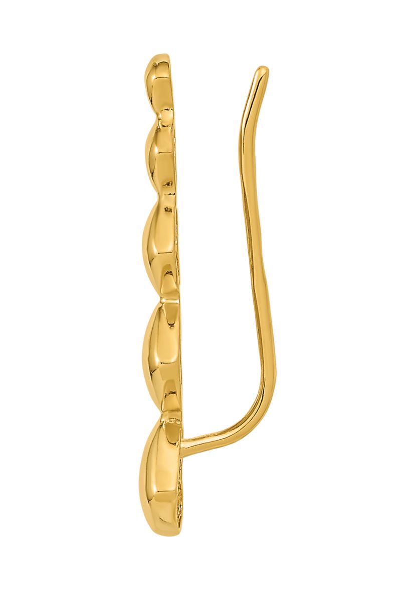 14K Yellow Gold Heart Polished Ear Climber Earrings