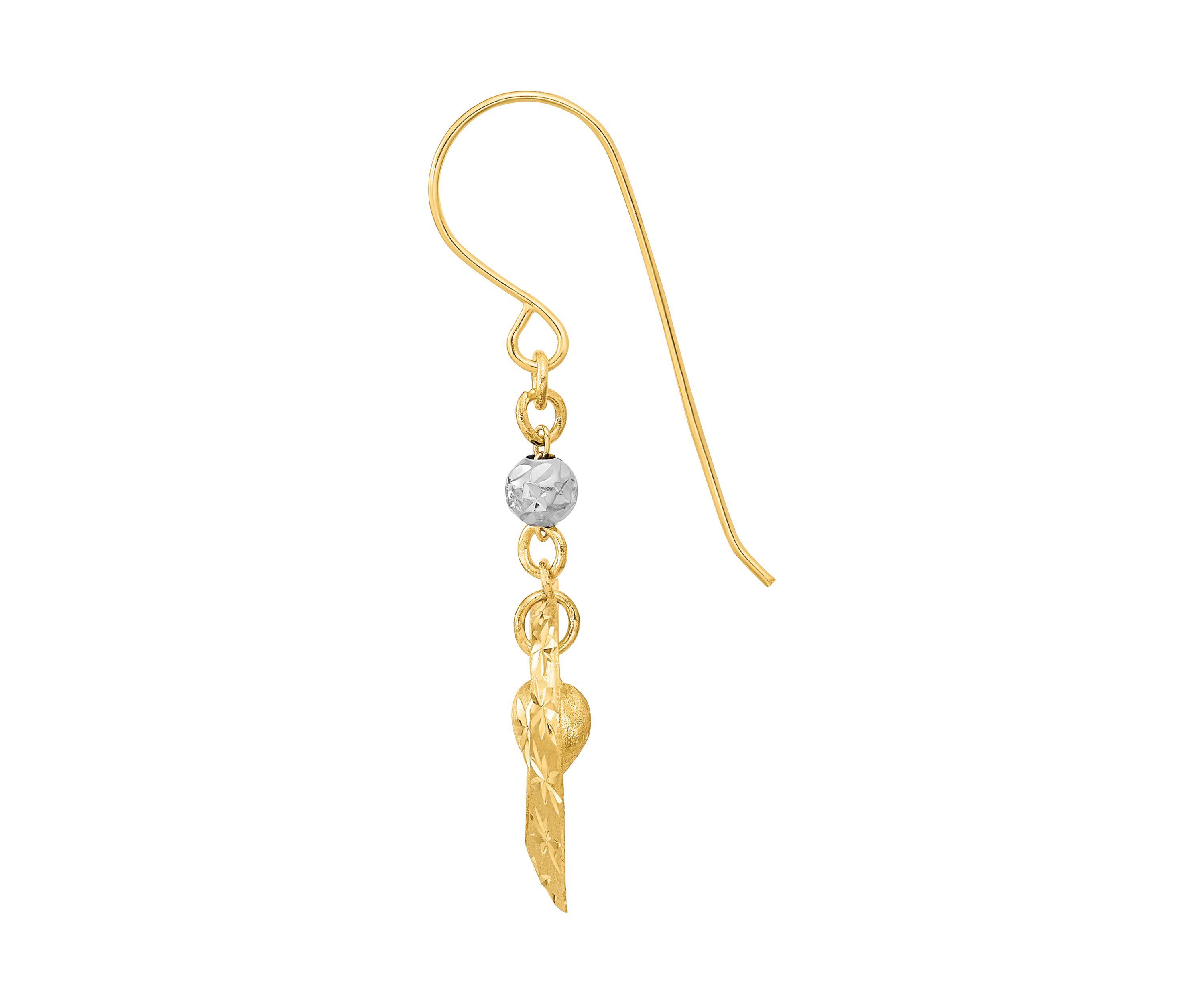 14K Two-Tone Satin Diamond-cut Heart Dangle Shepherd Hook Earrings