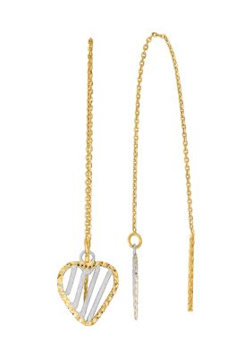 Belk & Co 14K Yellow Gold and Rhodium Polished Satin and Diamond-Cut Heart Threader Earrings