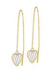 14K Yellow Gold and Rhodium Polished Satin and Diamond-Cut Heart Threader Earrings