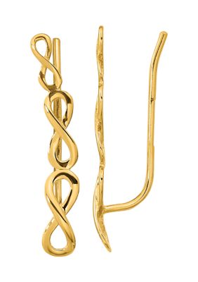 14K Yellow Gold Polished Infinity Ear Climber Earrings