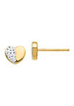 14K Yellow Gold and Rhodium Diamond-Cut Heart Post Earrings