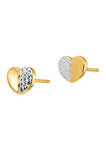 14K Yellow Gold and Rhodium Diamond-Cut Heart Post Earrings