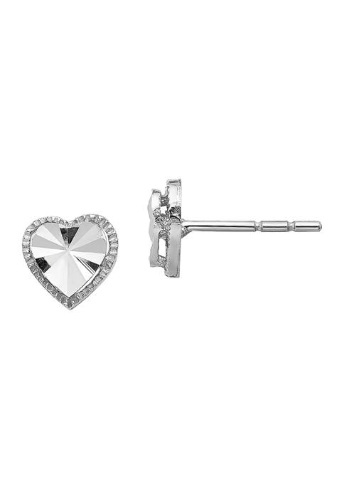 14K White Gold Diamond-Cut Heart Post Earrings