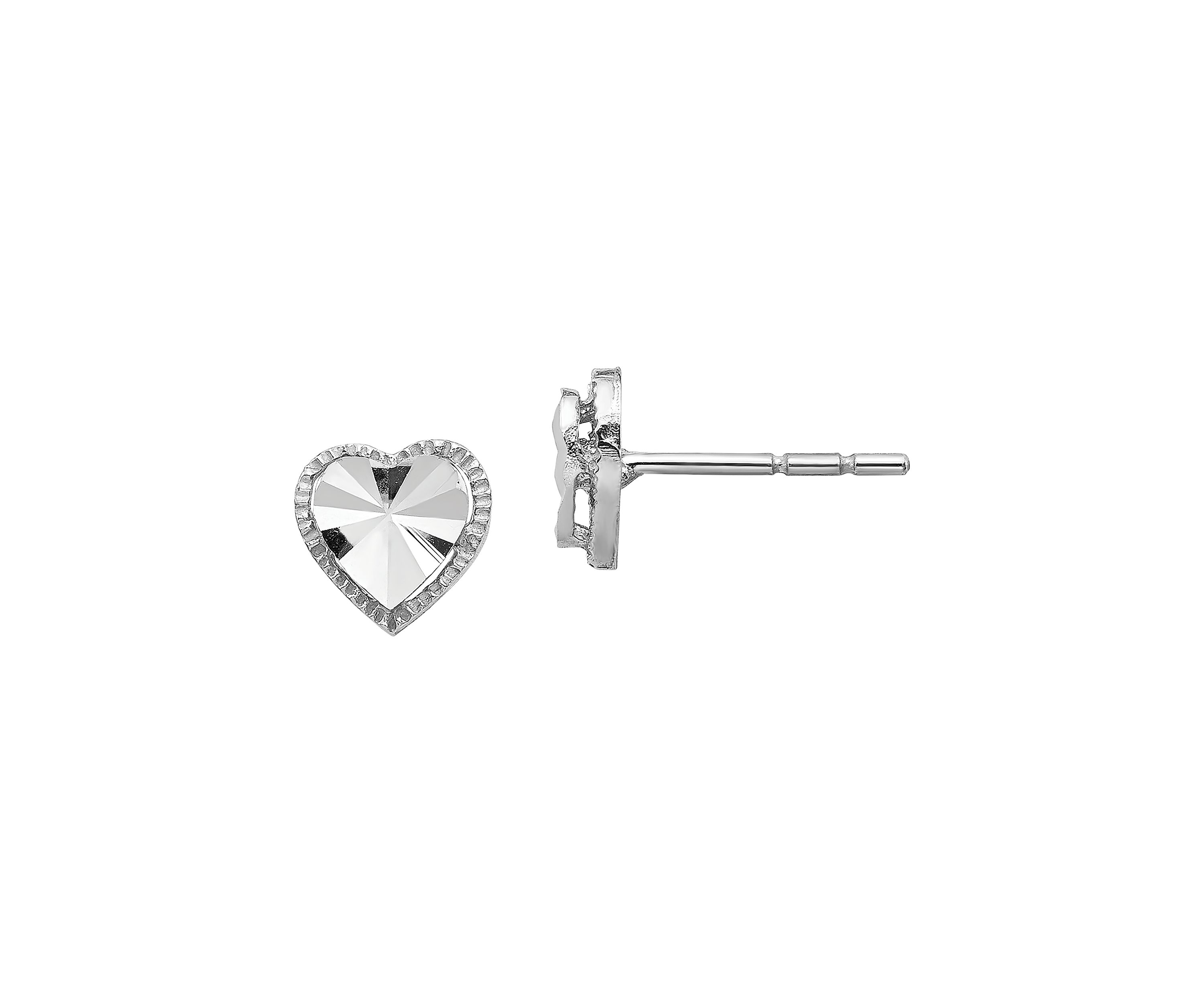 14K White Gold Diamond-Cut Heart Post Earrings