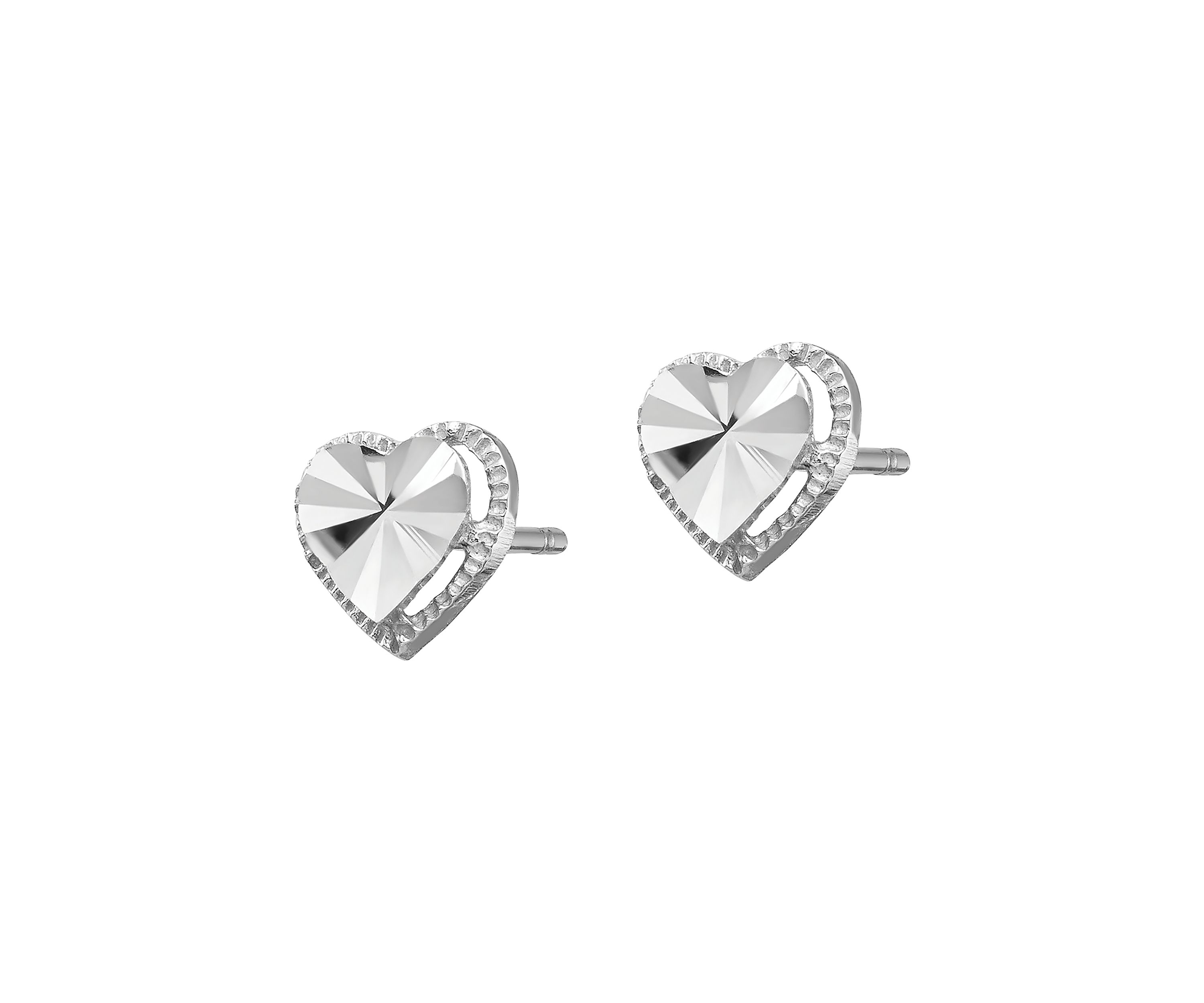 14K White Gold Diamond-Cut Heart Post Earrings