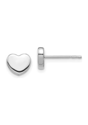 14K White Gold Polished Heart Post Earrings