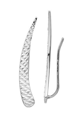 14K White Gold Polished and Textured Ear Climber Earrings