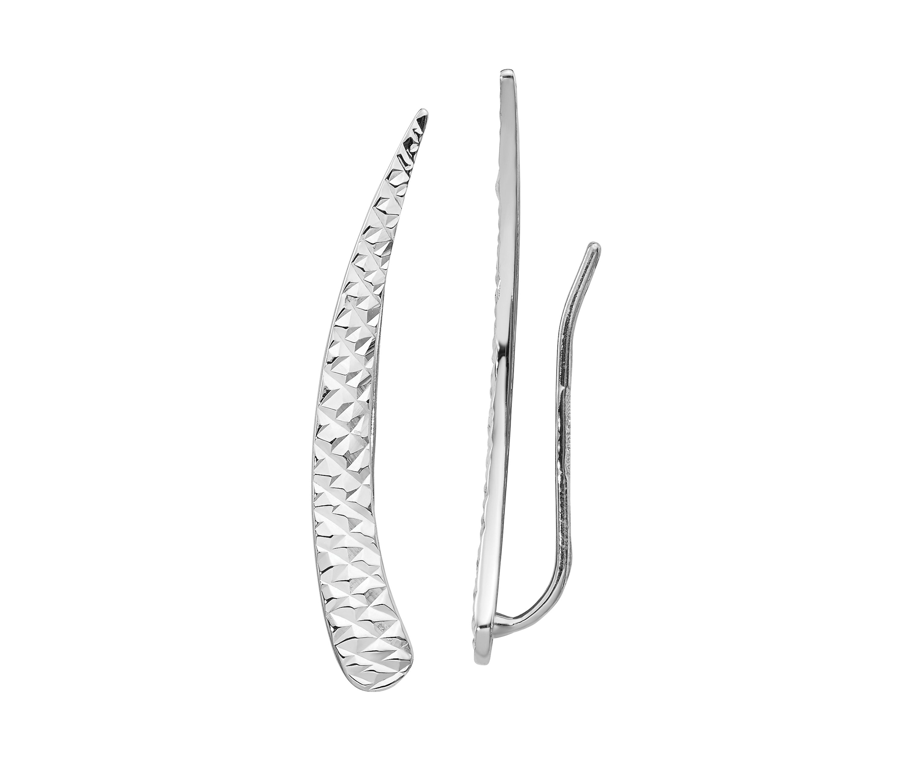14K White Gold Polished and Textured Ear Climber Earrings
