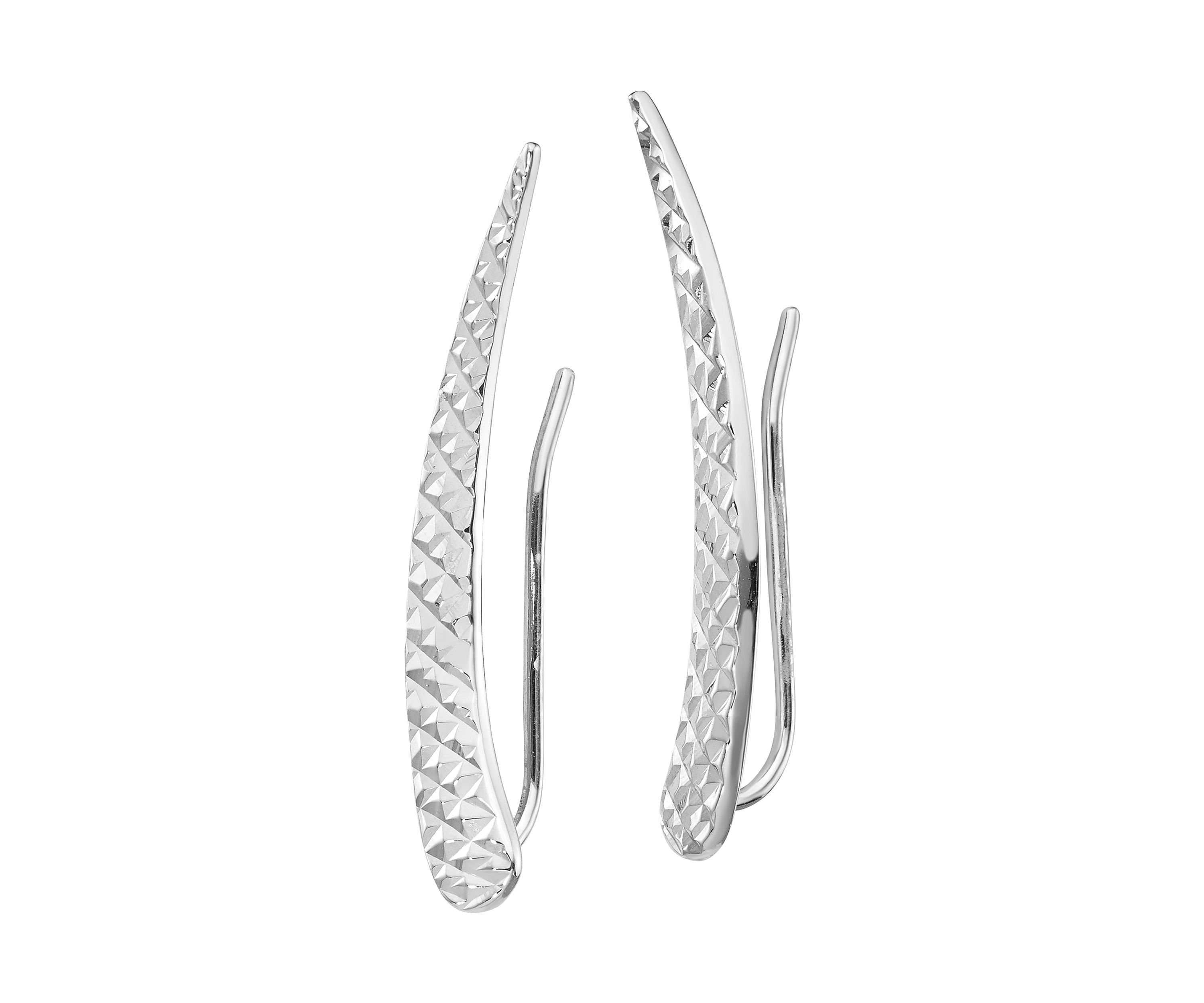 14K White Gold Polished and Textured Ear Climber Earrings