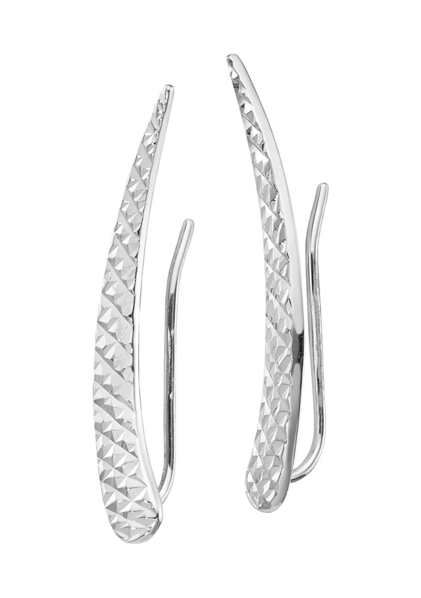 14K White Gold Polished and Textured Ear Climber Earrings