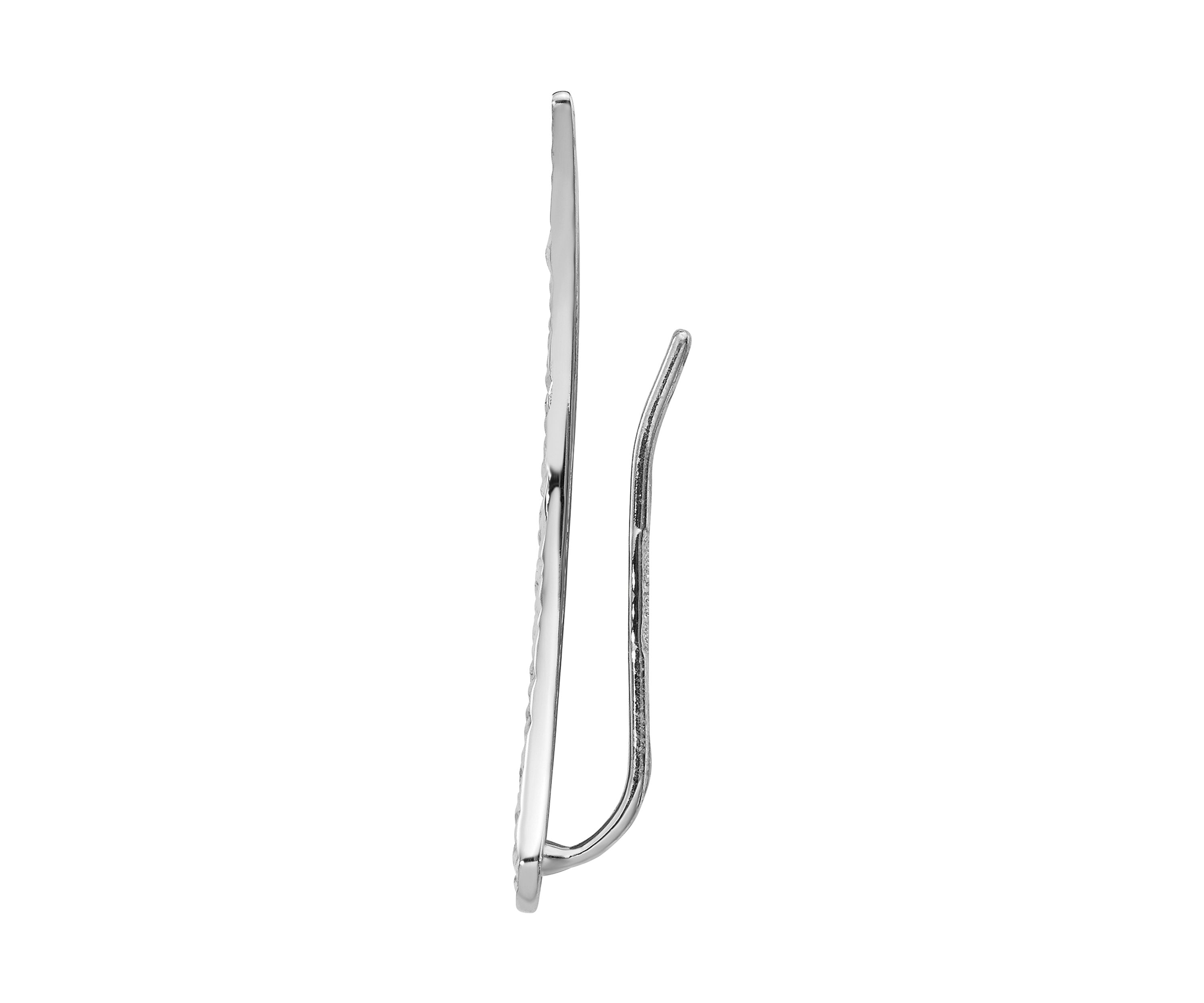 14K White Gold Polished and Textured Ear Climber Earrings
