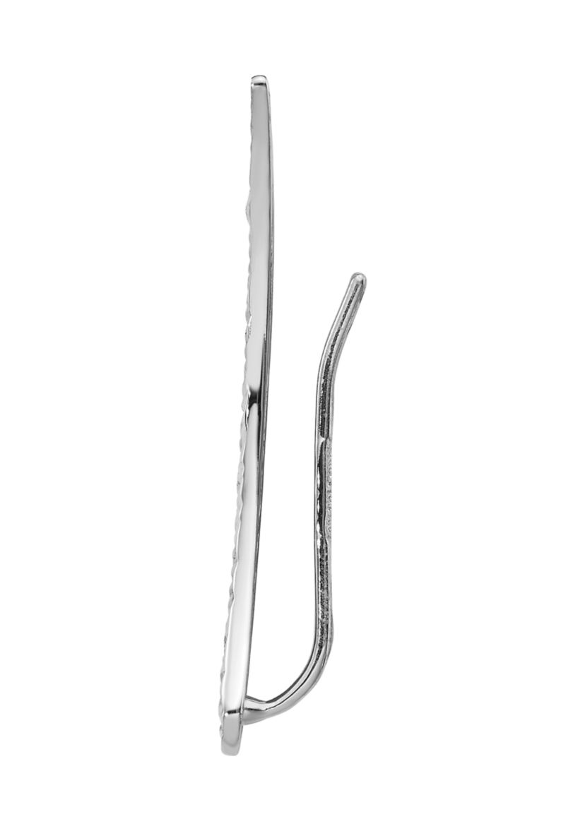 14K White Gold Polished and Textured Ear Climber Earrings