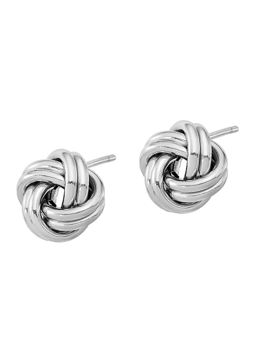 14K White Gold Polished Double Love Knot Post Earrings