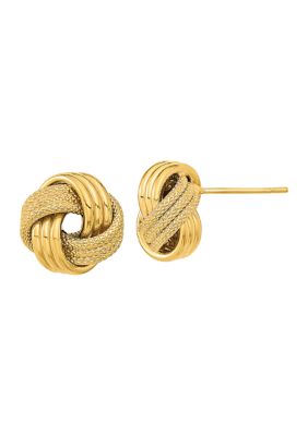 14K Yellow Gold Polished Textured Triple Love Knot Post Earrings