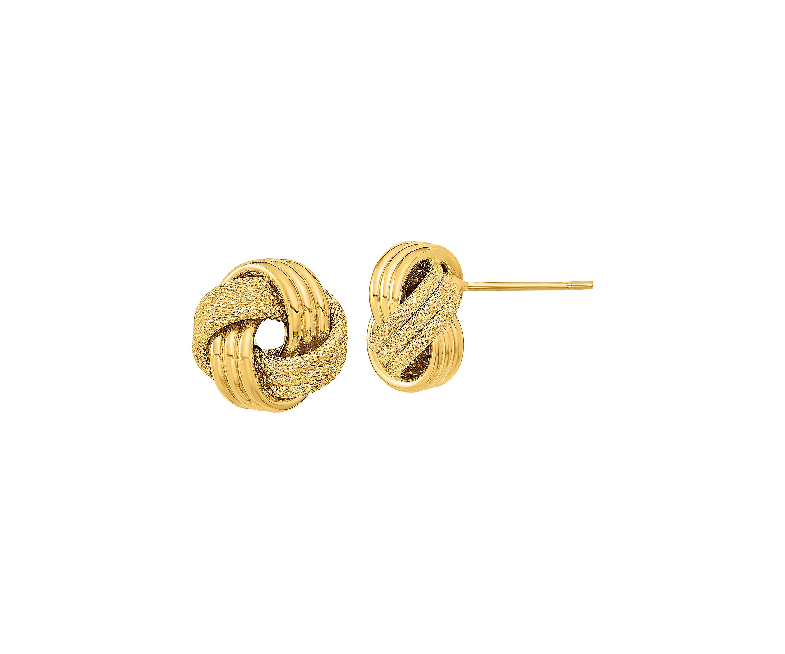 14K Yellow Gold Polished Textured Triple Love Knot Post Earrings