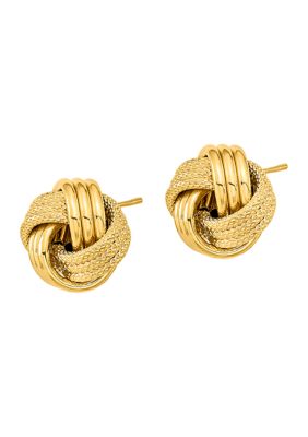 14K Yellow Gold Polished Textured Triple Love Knot Post Earrings