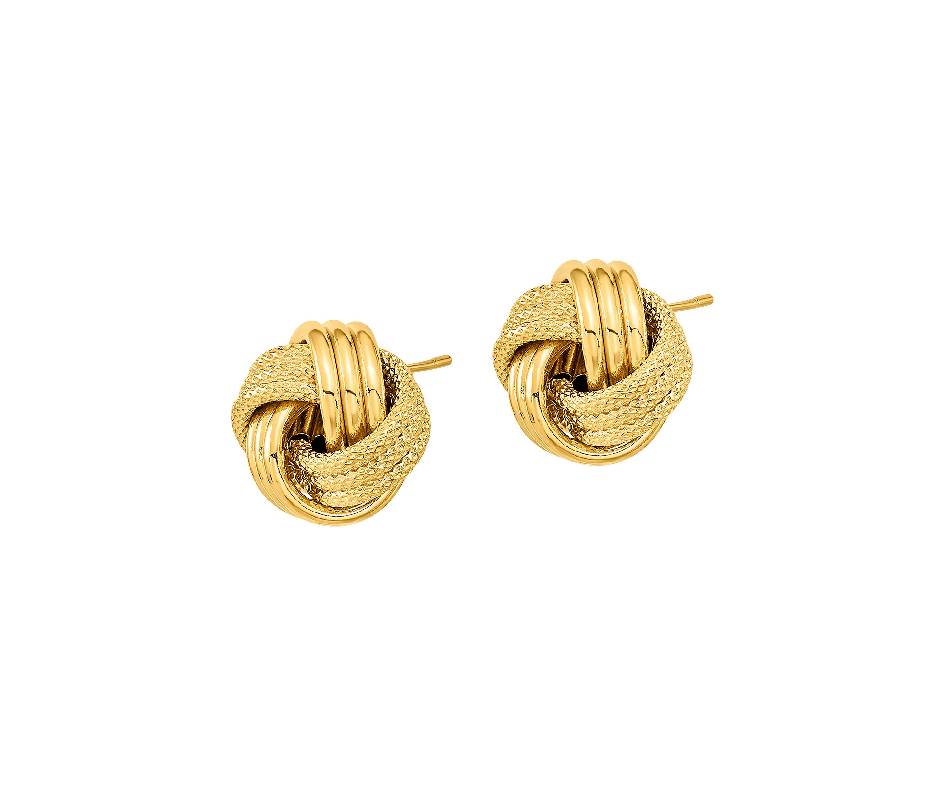 14K Yellow Gold Polished Textured Triple Love Knot Post Earrings