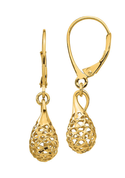 14kt Yellow Gold Diamond Teardrop Leverback Earrings