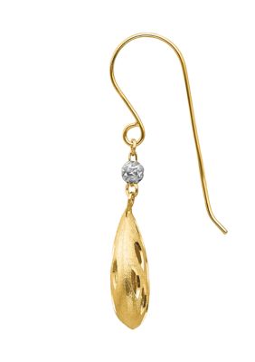 14K Yellow and White Gold Diamond Cut Teardrop Dangle Earrings